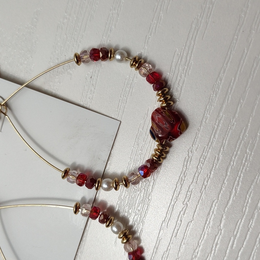 STYLE & CO Gold tone Beaded Heart Drop Earrings - Picture 4 of 9